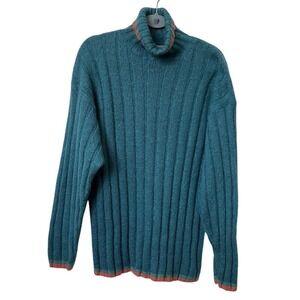Vintage Barry Bricken Sweater Womens L Mohair Blue Knit Turtleneck Long Line